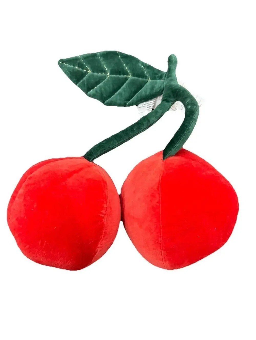 (RFB3) Velvet Cherry Plush Decor Pillow Red Fruit Luxe Anthropologie Style EUC